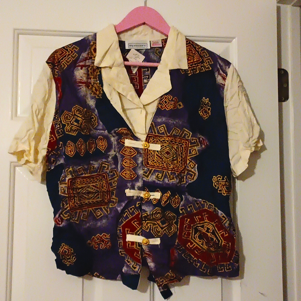 IMPRESSION OF CALIFORNIA VINTAGE 90s COLORFUL BLOUSE 💯 RAYON